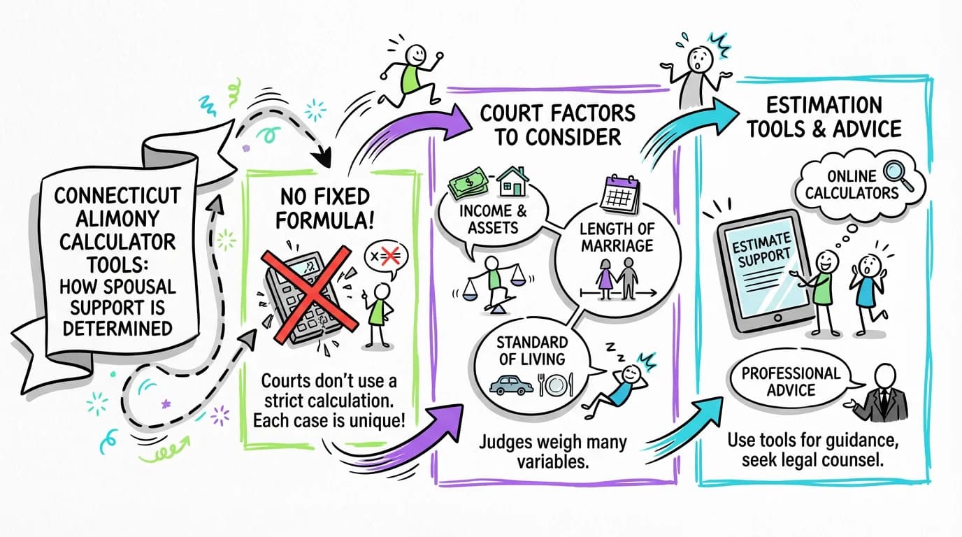 Visual overview showing the key steps and concepts for Connecticut Alimony Calculator Tools: How Spousal Support Is Determined in Connecticut