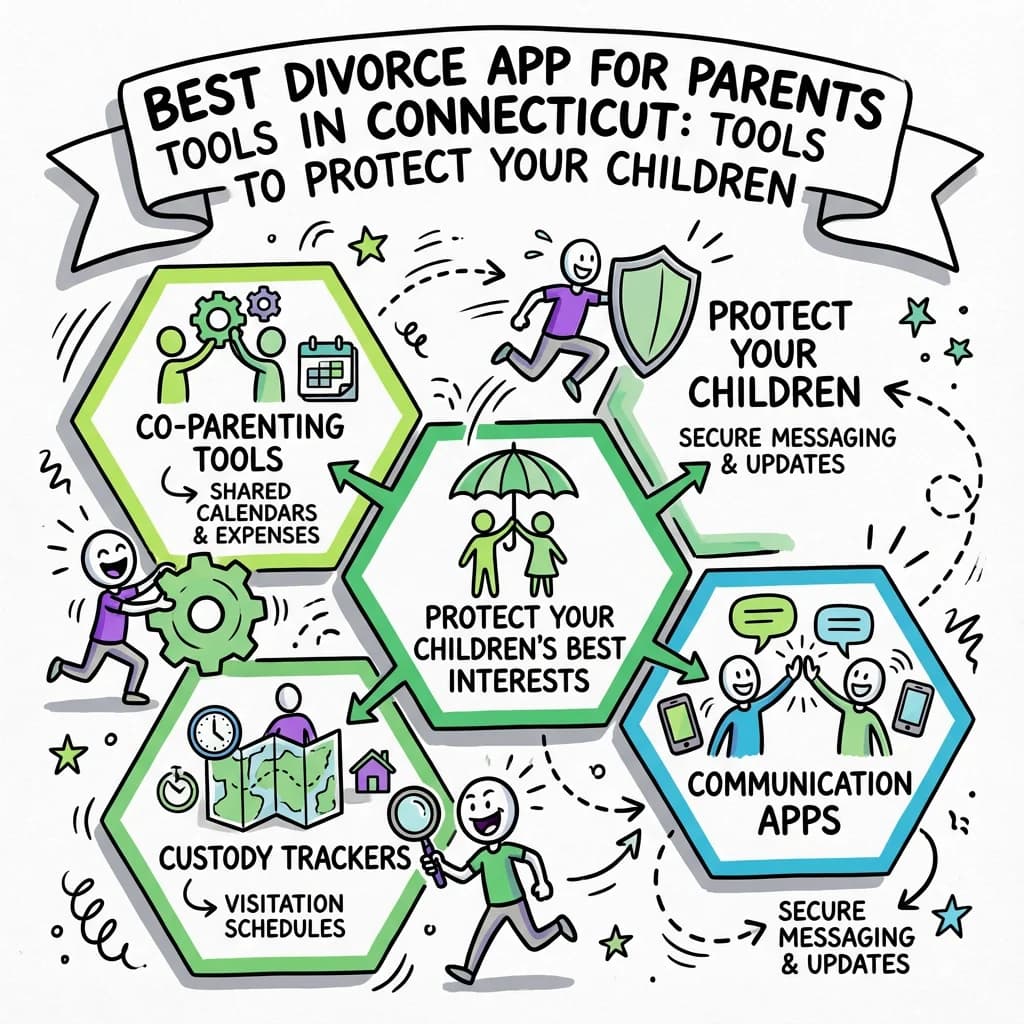 Illustrated guide summarizing the main points about Best Divorce App for Parents in Connecticut: Tools to Protect Your Children