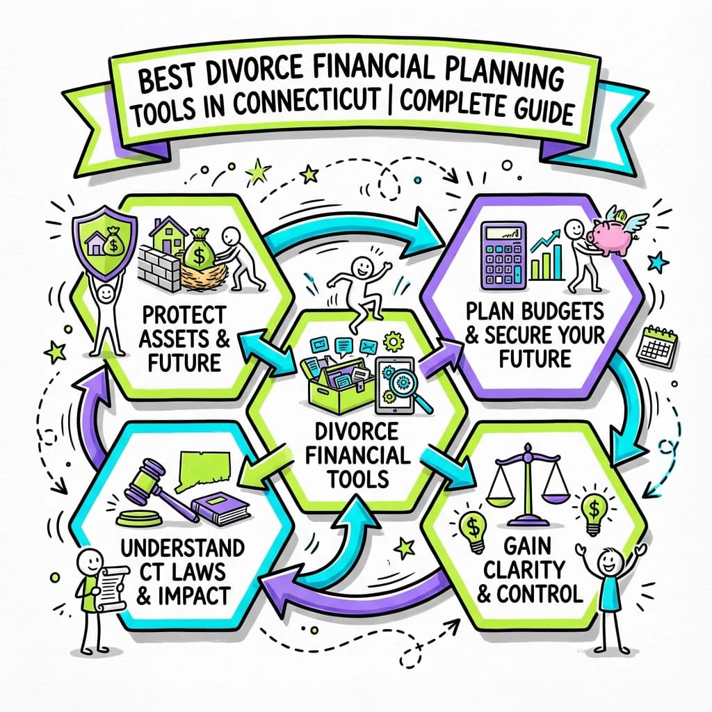 Illustrated guide summarizing the main points about Best Divorce Financial Planning Tools in Connecticut | Complete Guide