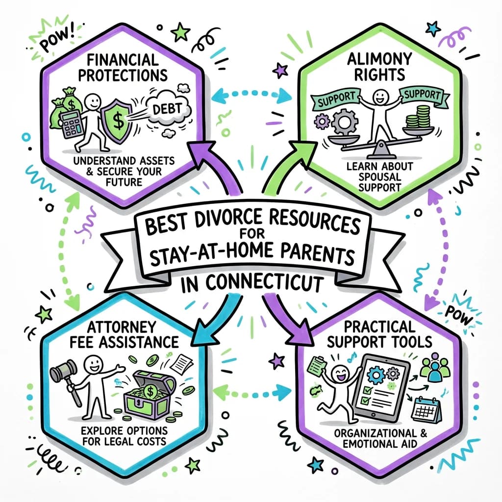 Illustrated guide summarizing the main points about Best Divorce Resources for Stay-at-Home Parents in Connecticut