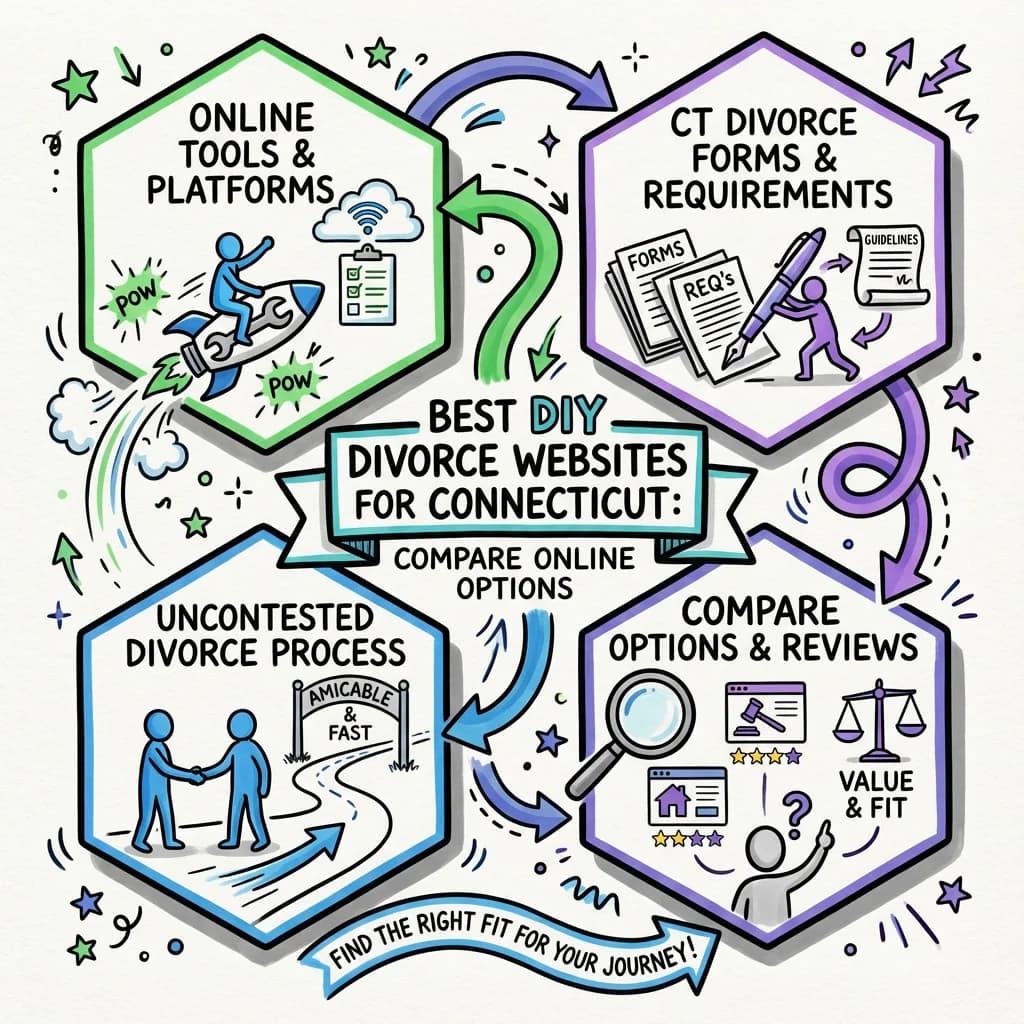Illustrated guide summarizing the main points about Best DIY Divorce Websites for Connecticut: Compare Online Options
