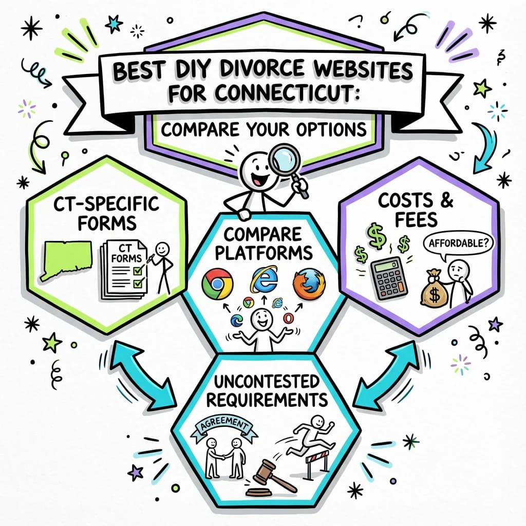 Illustrated guide summarizing the main points about Best DIY Divorce Websites for Connecticut: Compare Your Options
