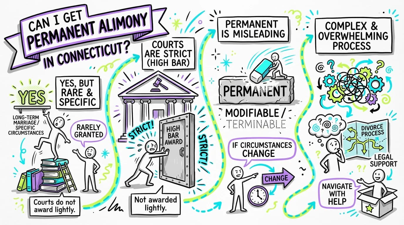 Sketchnote visual guide for Can I get permanent alimony in Connecticut?