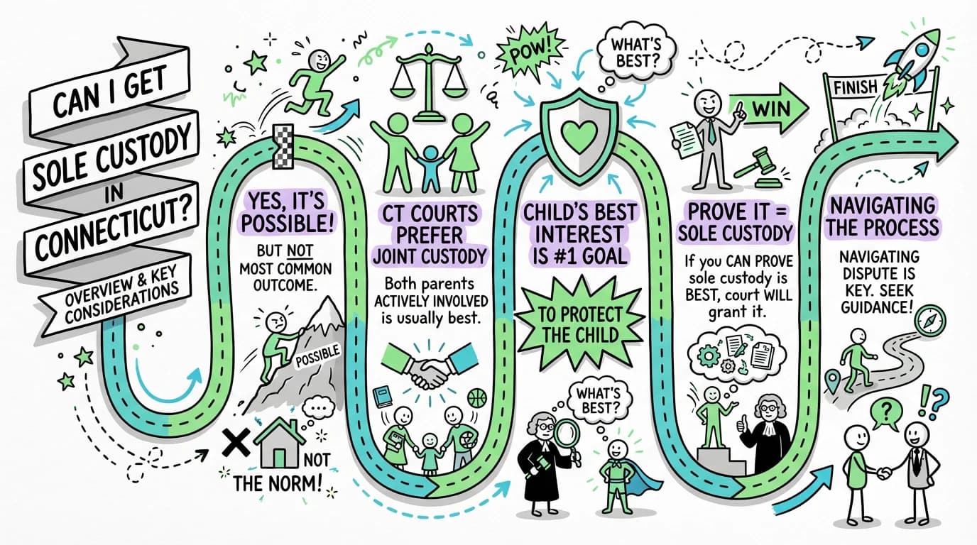 Sketchnote visual guide for Can I get sole custody in Connecticut?