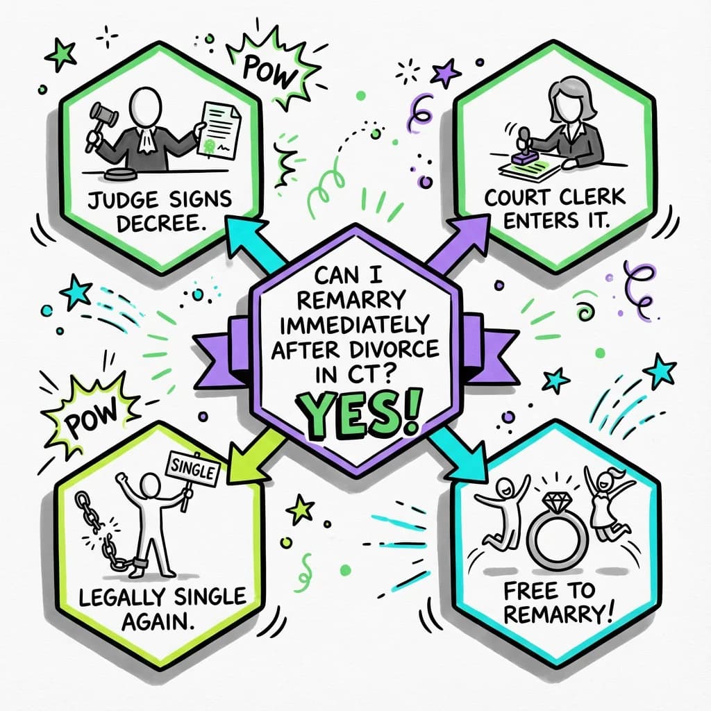 Sketchnote visual guide for Can I remarry immediately after divorce in Connecticut?