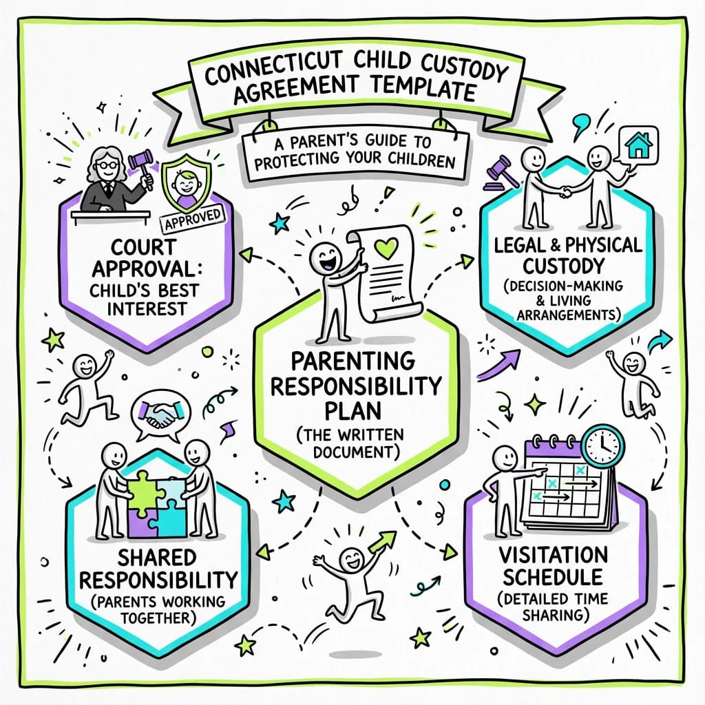 Sketchnote visual guide for Connecticut Child Custody Agreement Template: A Parent's Guide to Protecting Your Children