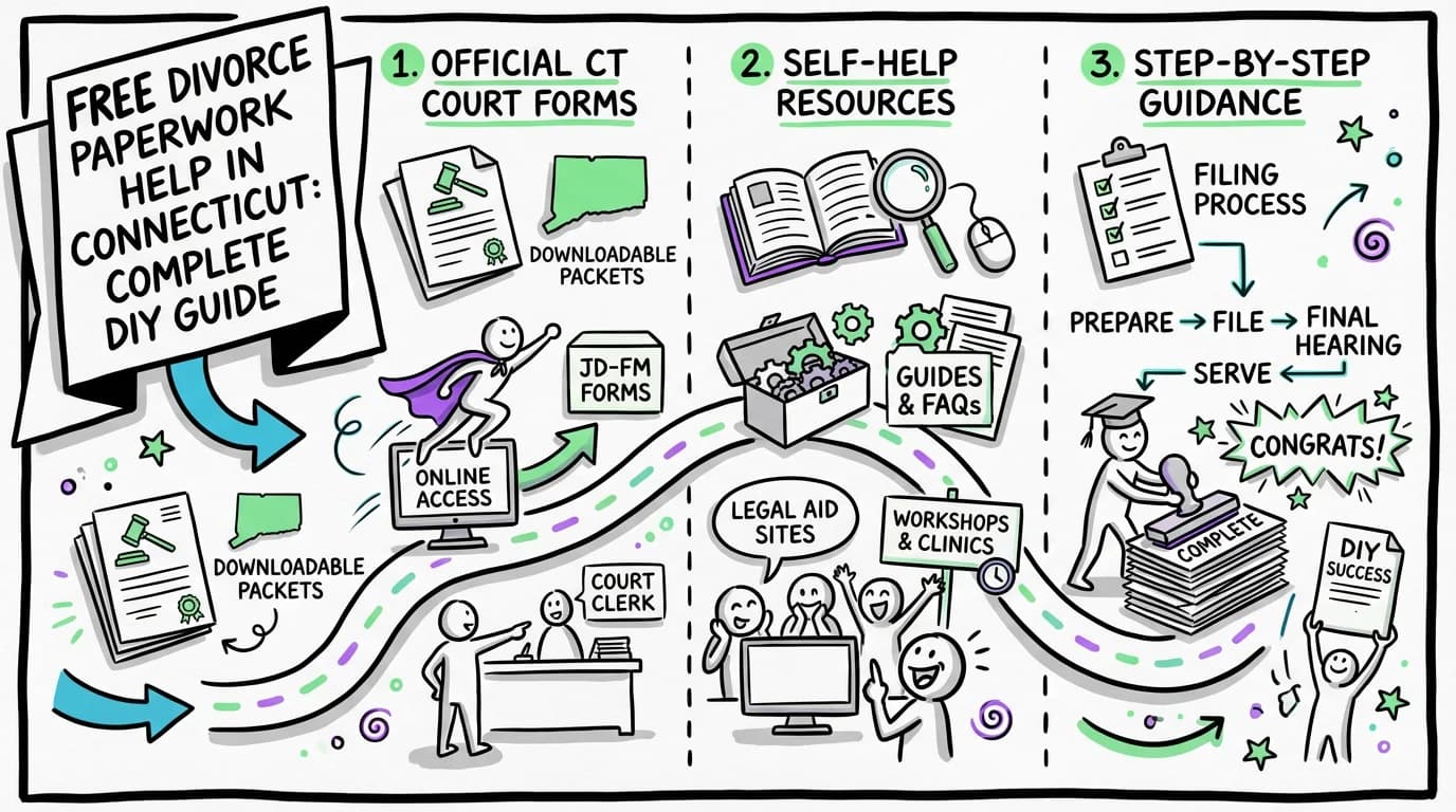 Visual overview showing the key steps and concepts for Free Divorce Paperwork Help in Connecticut: Complete DIY Guide in Connecticut