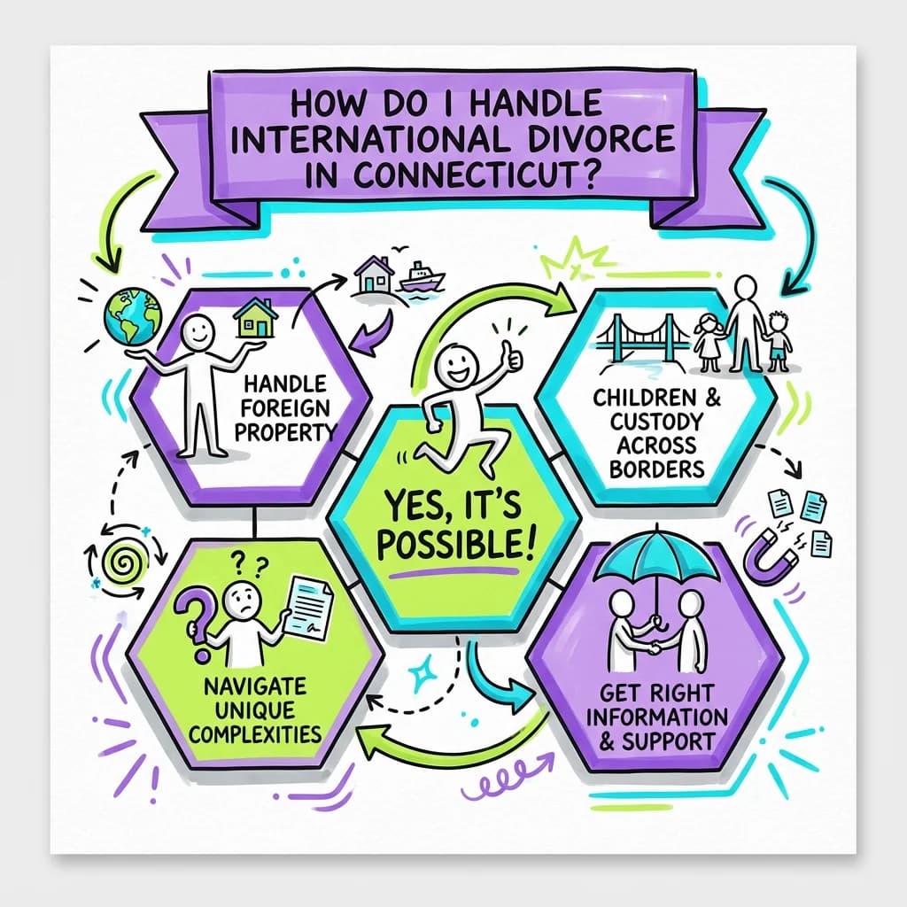 Sketchnote visual guide for How do I handle international divorce in Connecticut? Sketchnote visual guide for How do I handle international divorce in Connecticut?