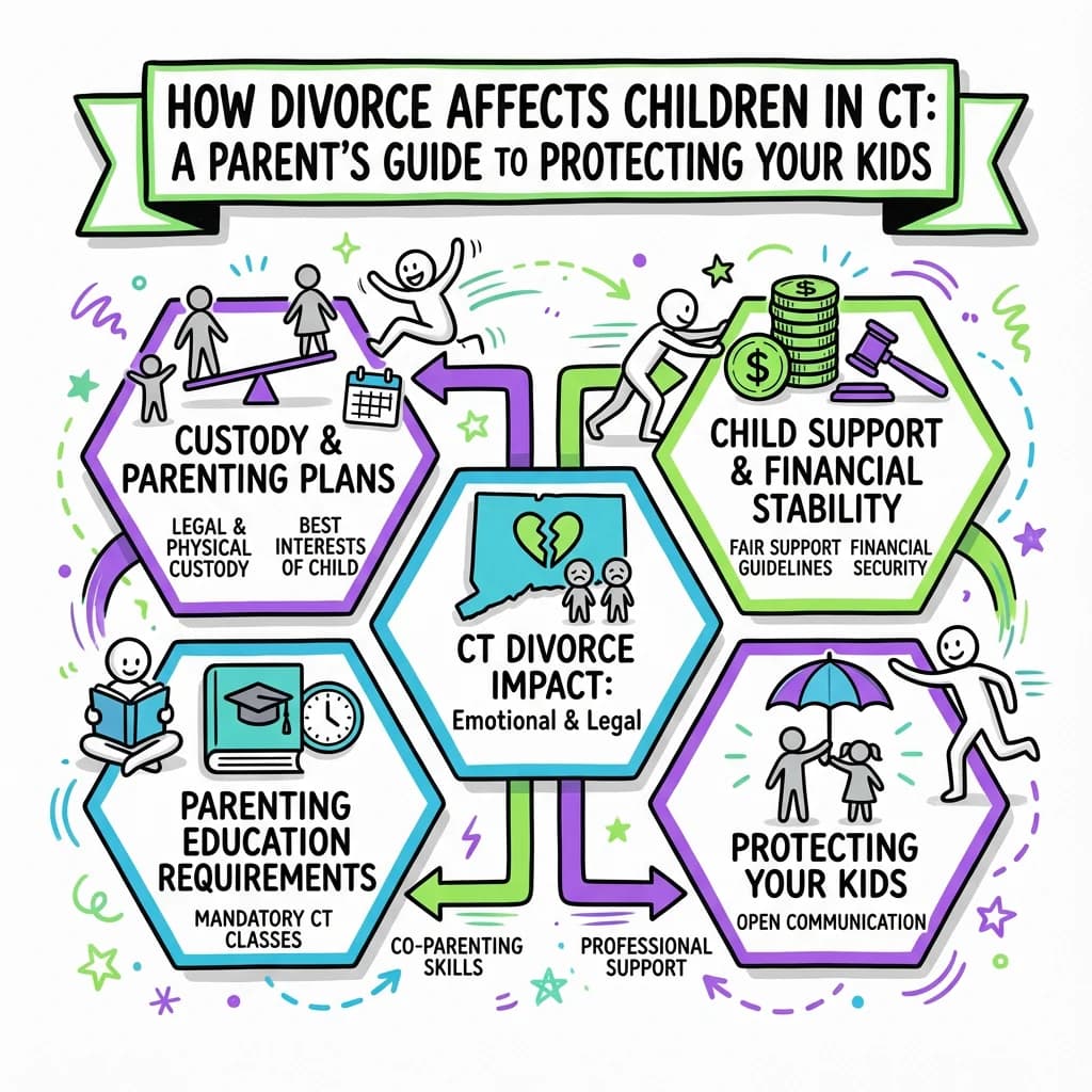 Illustrated guide summarizing the main points about How Divorce Affects Children in Connecticut: A Parent's Guide to Protecting Your Kids