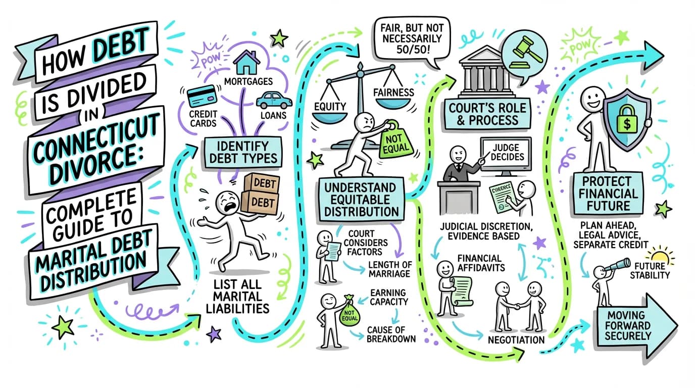 Visual overview showing the key steps and concepts for How Debt Is Divided in Connecticut Divorce: Complete Guide to Marital Debt Distribution in Connecticut