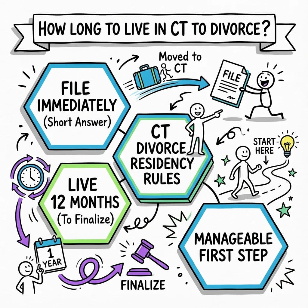 Sketchnote visual guide for How long do I have to live in Connecticut to file for divorce?