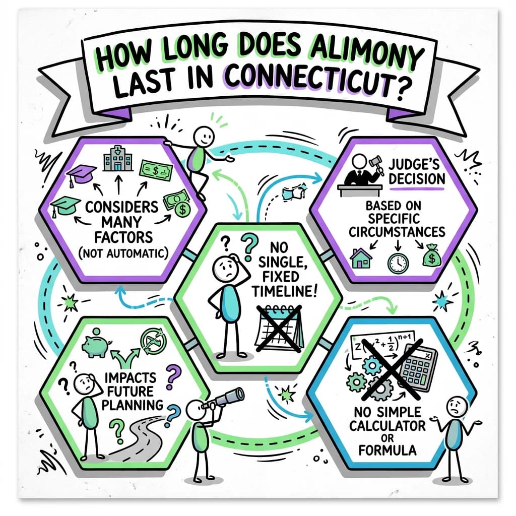 Sketchnote visual guide for How long does alimony last in Connecticut?