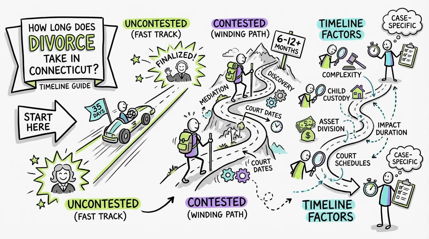 Visual overview showing the key steps and concepts for How Long Does Divorce Take in Connecticut? Timeline Guide in Connecticut