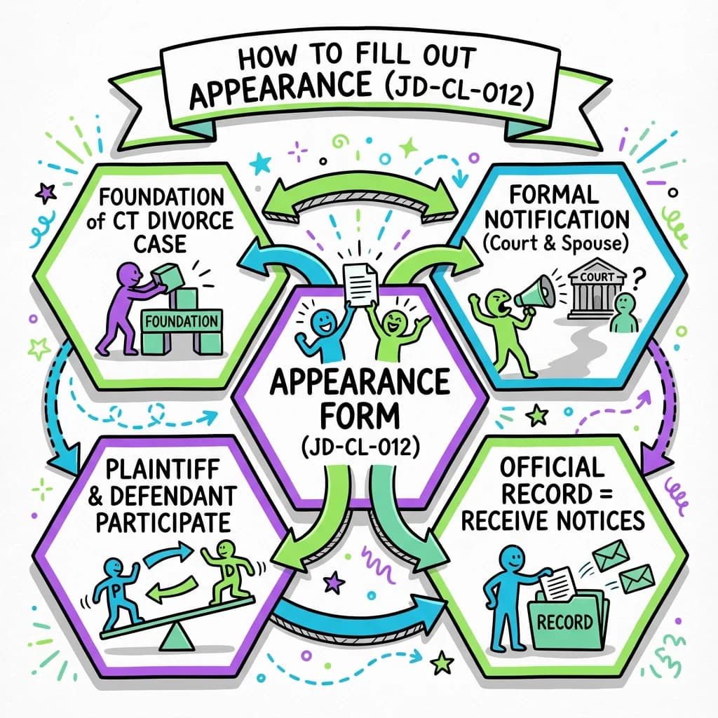 Sketchnote visual guide for How to Fill Out Appearance (JD-CL-012)