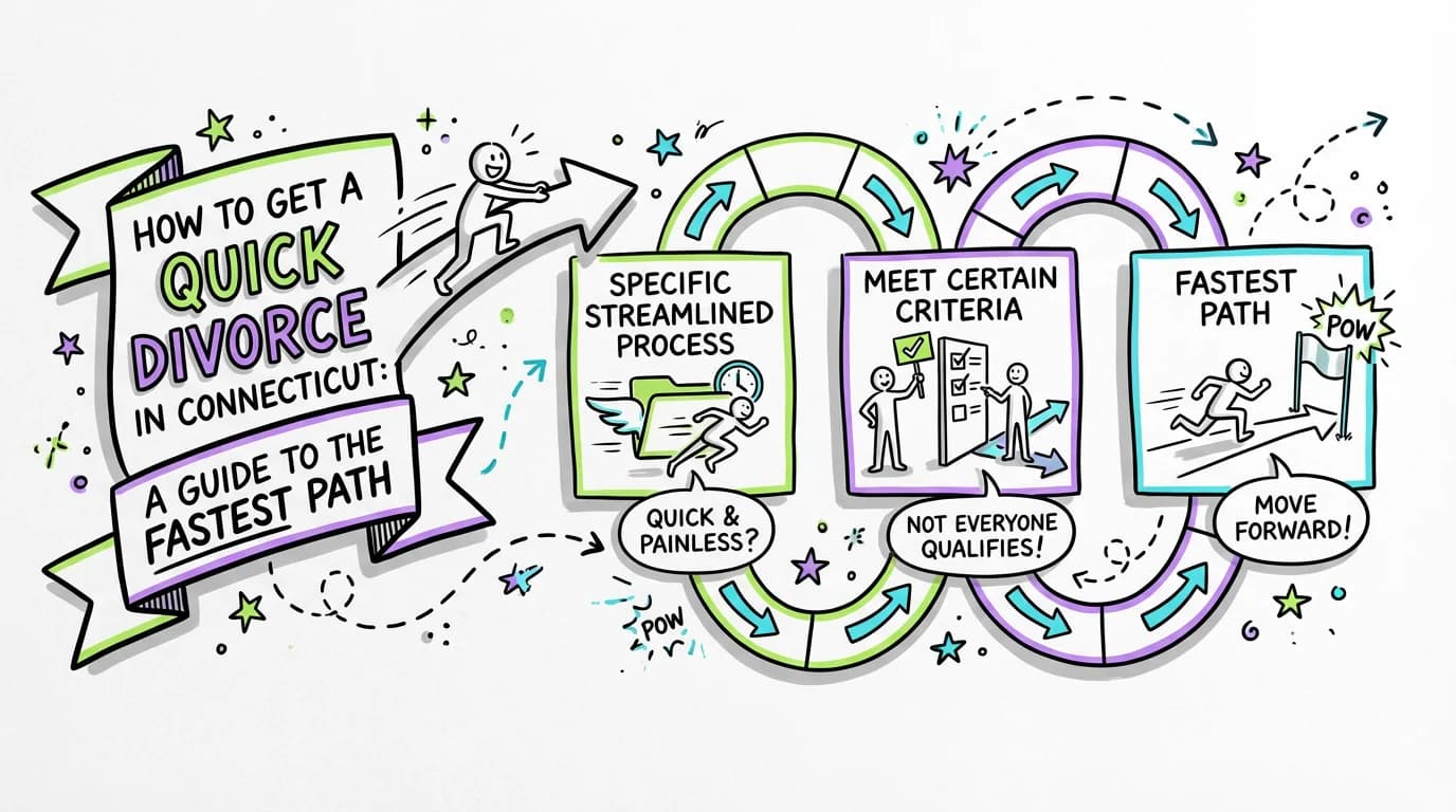 Sketchnote visual guide for How to Get a Quick Divorce in Connecticut: A Guide to the Fastest Path