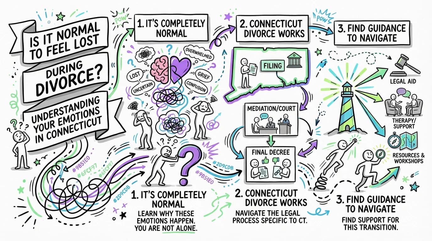 Visual overview showing the key steps and concepts for Is It Normal to Feel Lost During Divorce? Understanding Your Emotions in Connecticut in Connecticut