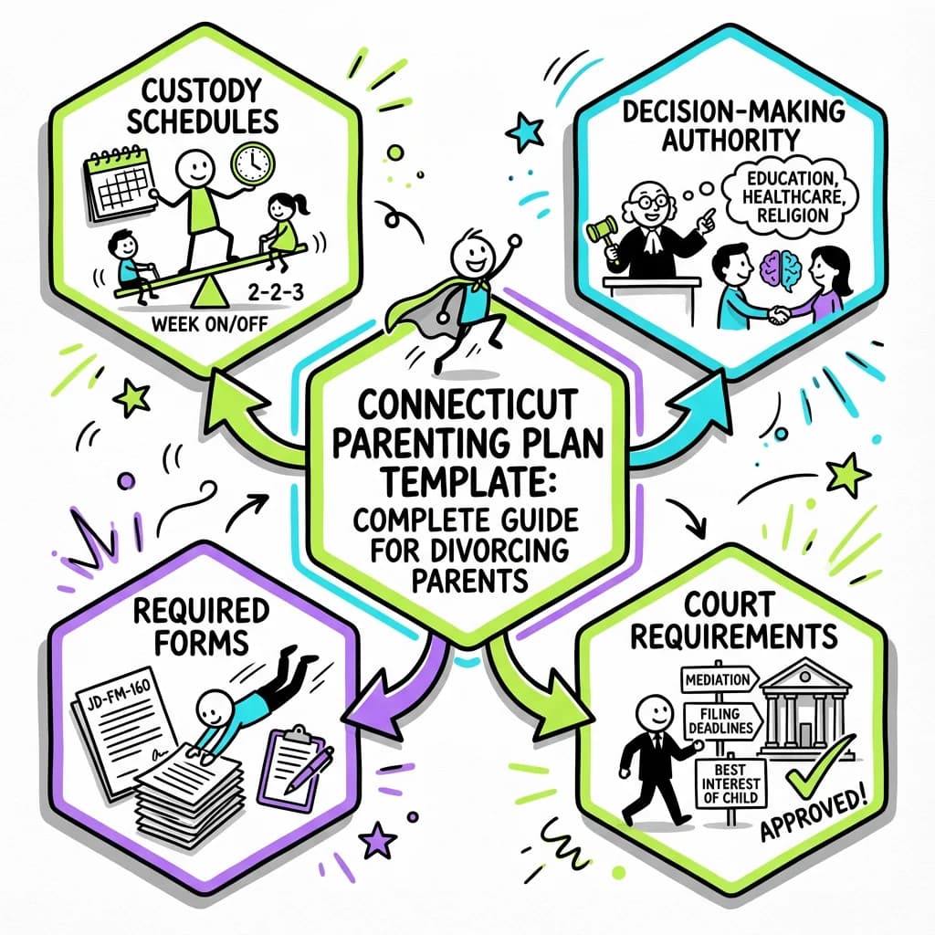 Illustrated guide summarizing the main points about Connecticut Parenting Plan Template: Complete Guide for Divorcing Parents