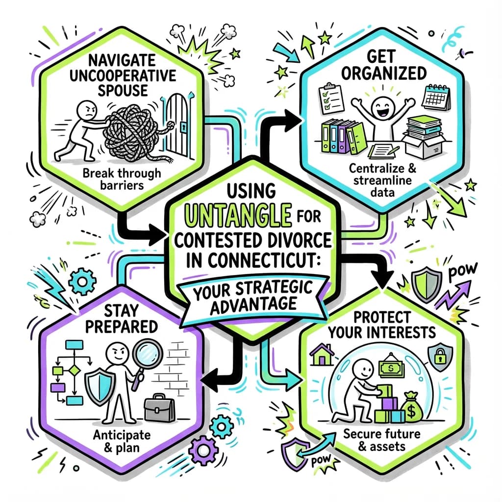 Illustrated guide summarizing the main points about Using Untangle for Contested Divorce in Connecticut: Your Strategic Advantage