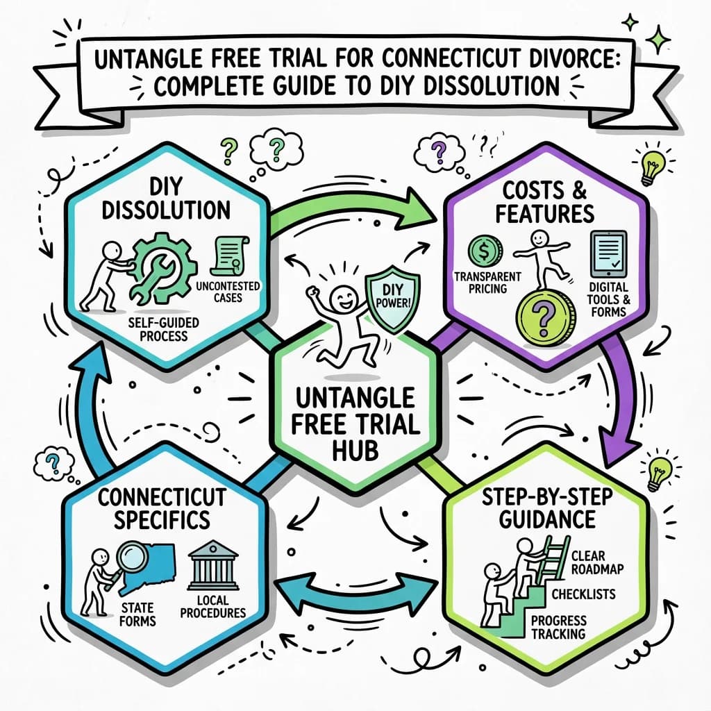 Illustrated guide summarizing the main points about Untangle Free Trial for Connecticut Divorce: Complete Guide to DIY Dissolution