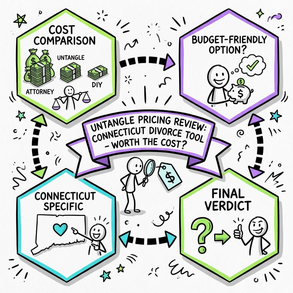 Illustrated guide summarizing the main points about Untangle Pricing Review: Is This Connecticut Divorce Tool Worth the Cost?