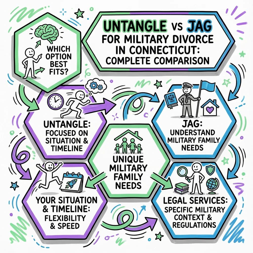 Illustrated guide summarizing the main points about Untangle vs JAG for Military Divorce in Connecticut: Complete Comparison