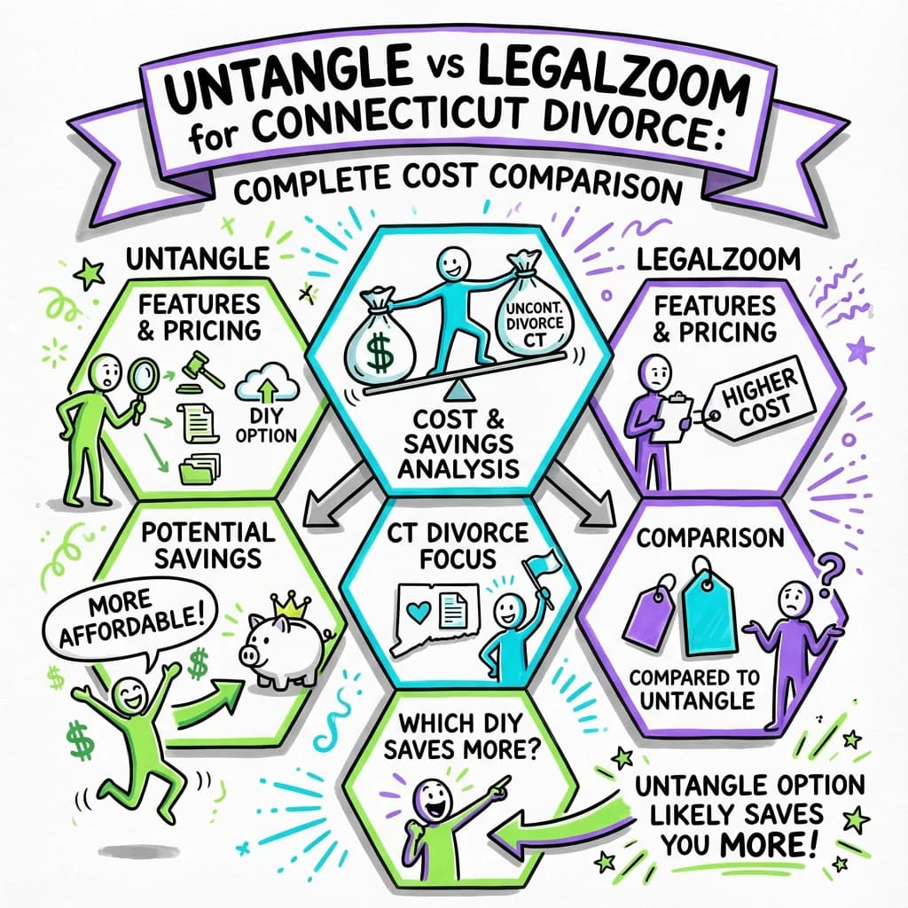 Illustrated guide summarizing the main points about Untangle vs LegalZoom for Connecticut Divorce: Complete Cost Comparison