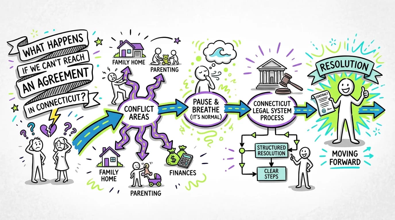 Sketchnote visual guide for What happens if we can't reach an agreement in Connecticut?