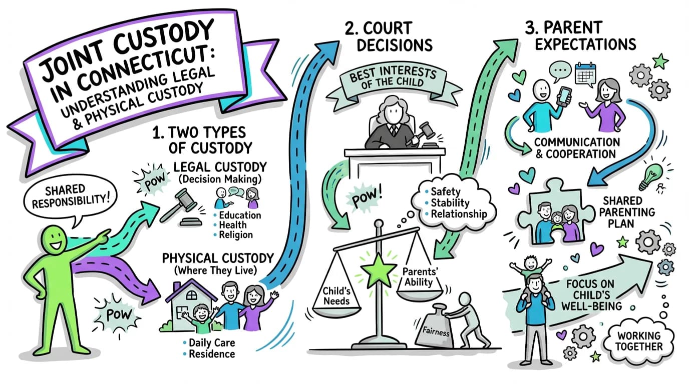 Sketchnote visual guide for What is joint custody in Connecticut?