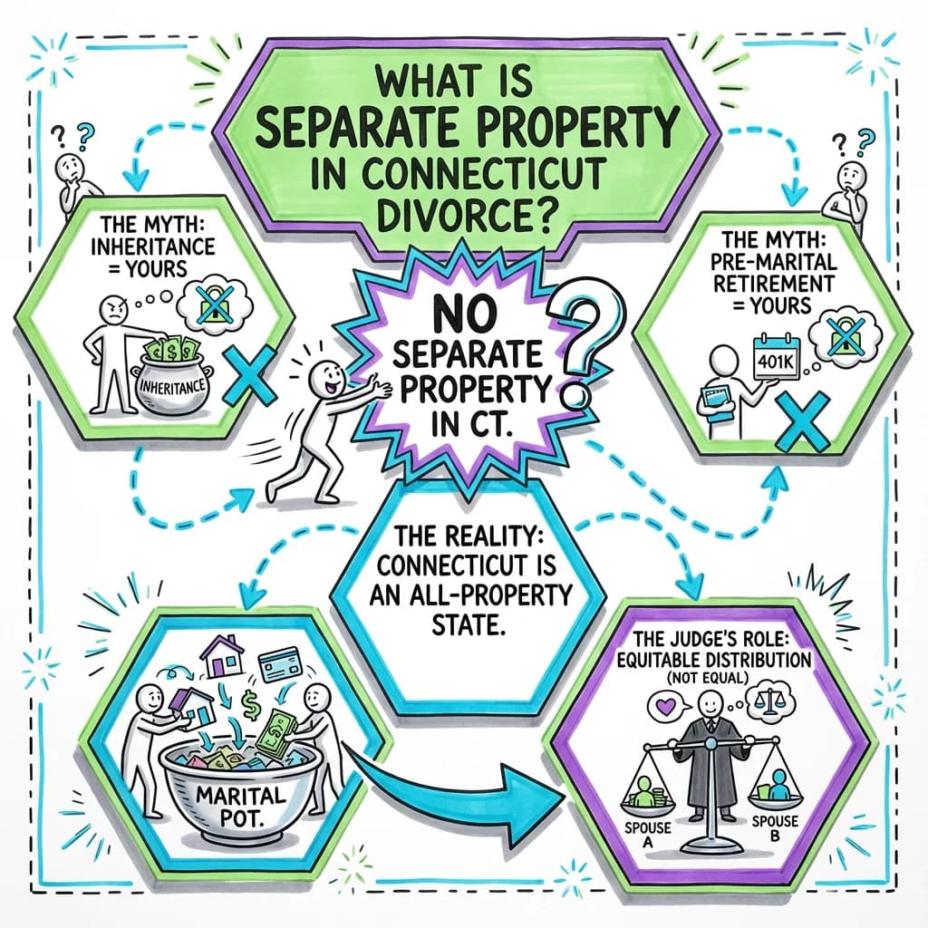 Sketchnote visual guide for What is separate property in Connecticut divorce?
