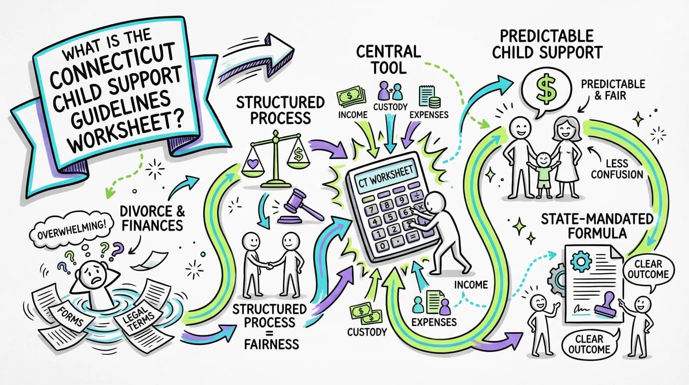 Sketchnote visual guide for What is the Connecticut child support guidelines worksheet?