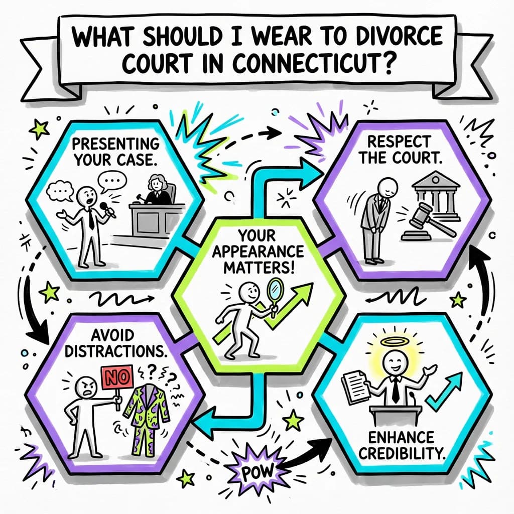 Sketchnote visual guide for What should I wear to divorce court in Connecticut?